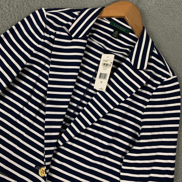 Lauren Ralph Lauren Jackets & Blazers - Lauren Ralph Lauren Striped Knit Blazer Womens Medium Navy White Coastal Preppy